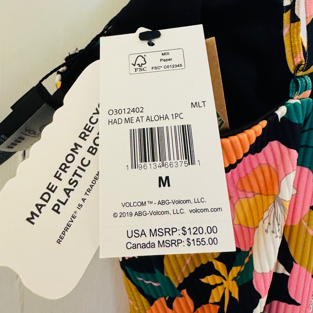 Volcom Pink and Orange One Piece Swimsuit Retro Floral - Picture 8 of 8